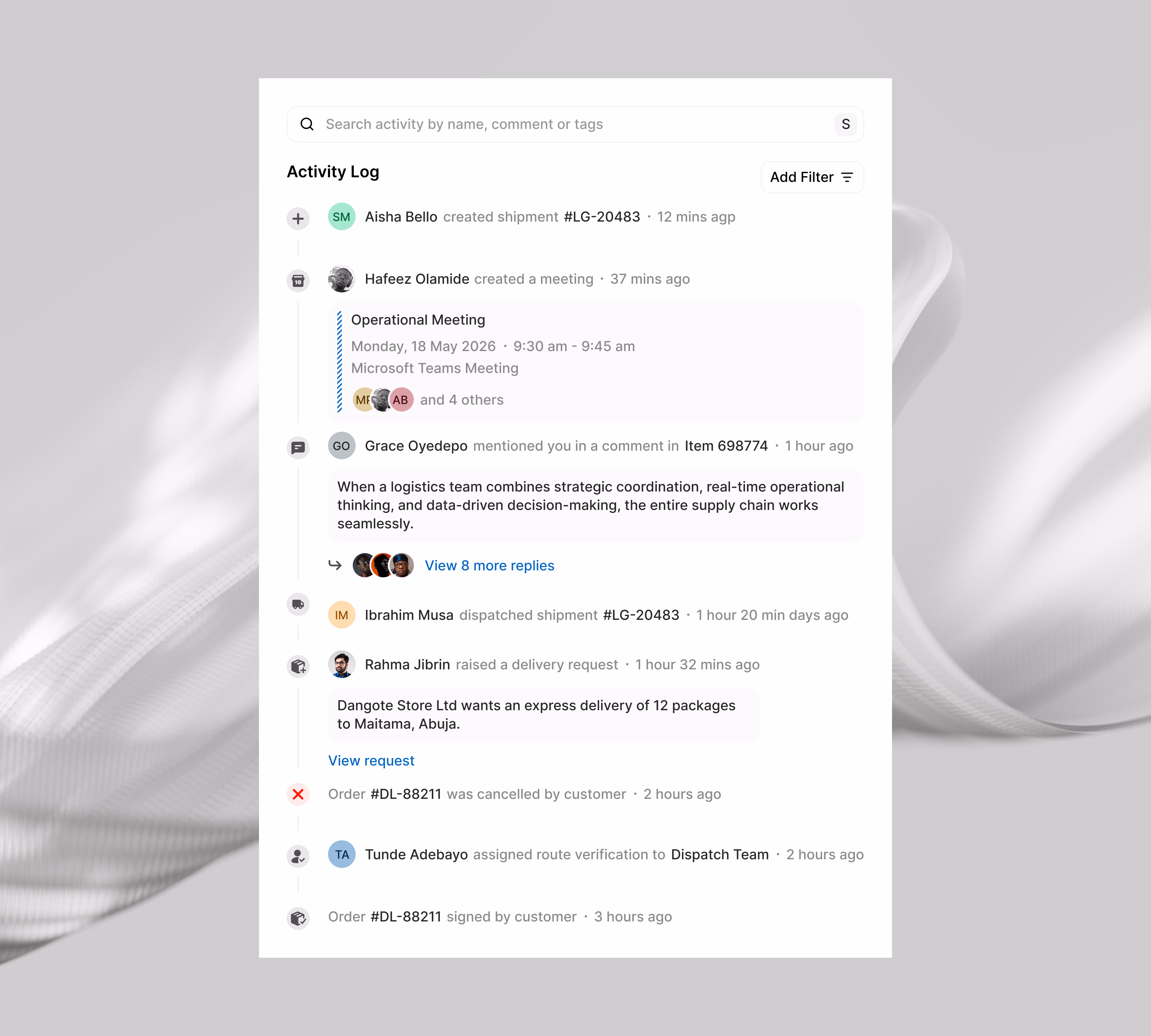 Activity log