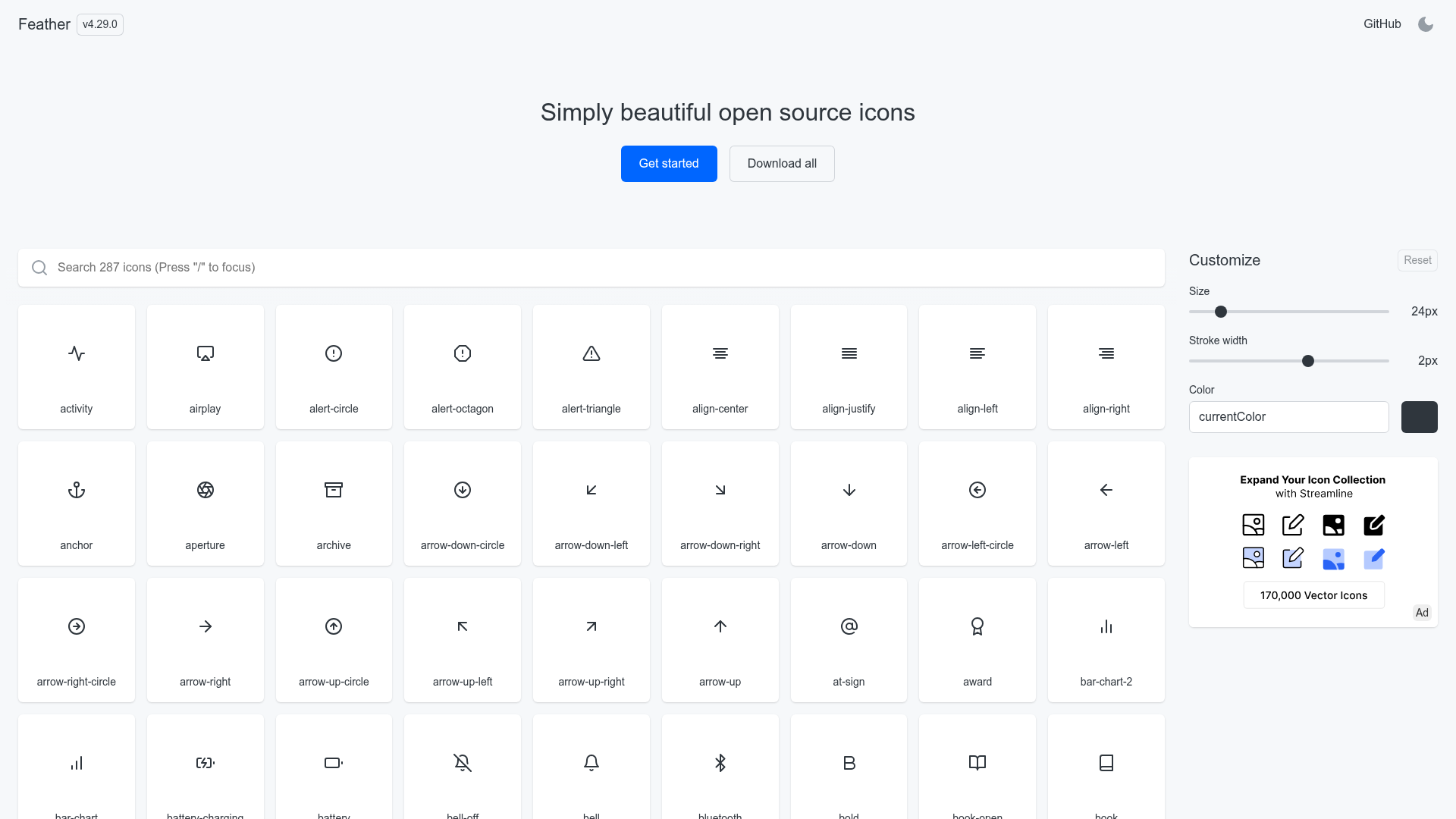 Feather Icons preview