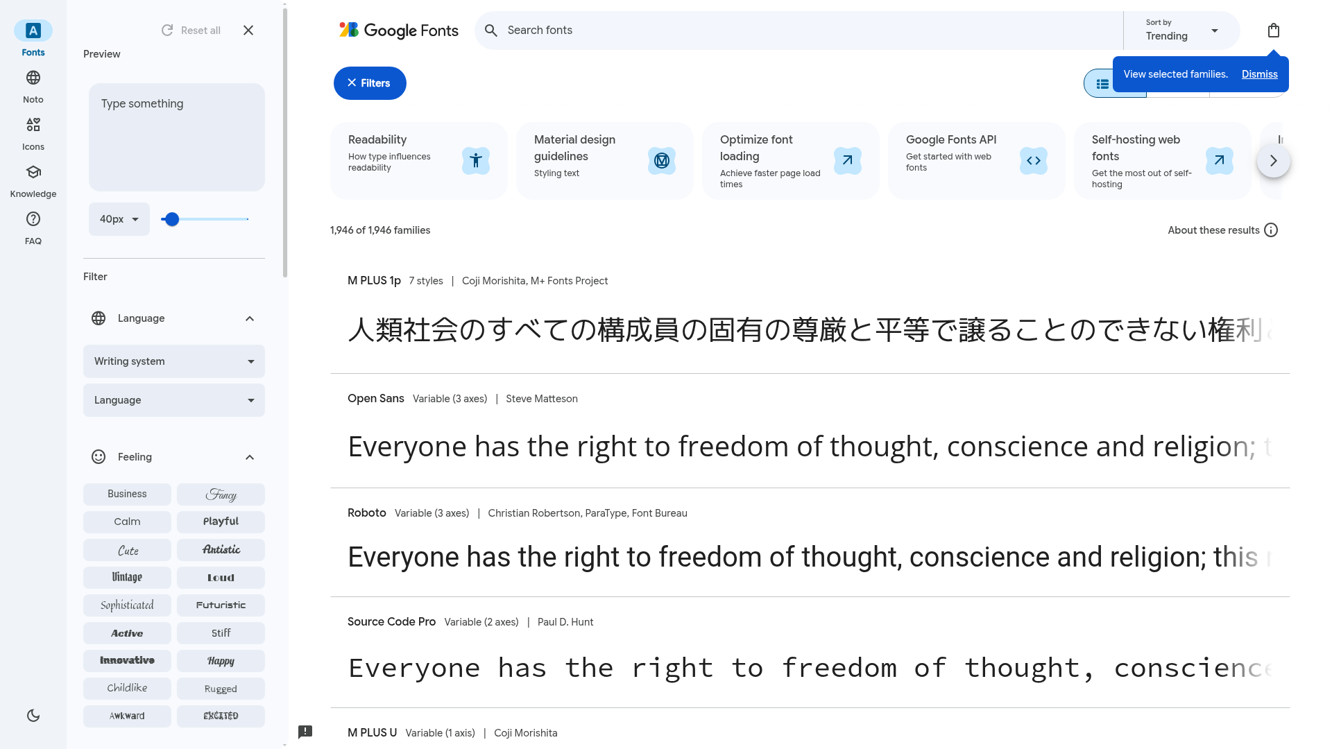 Google Fonts preview