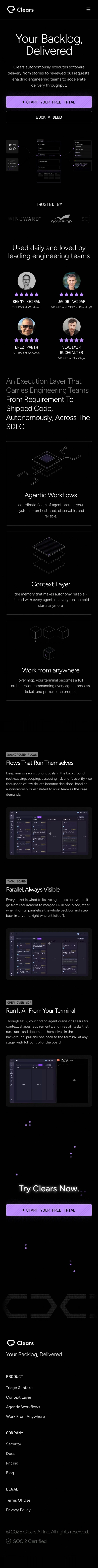 Clears mobile screenshot