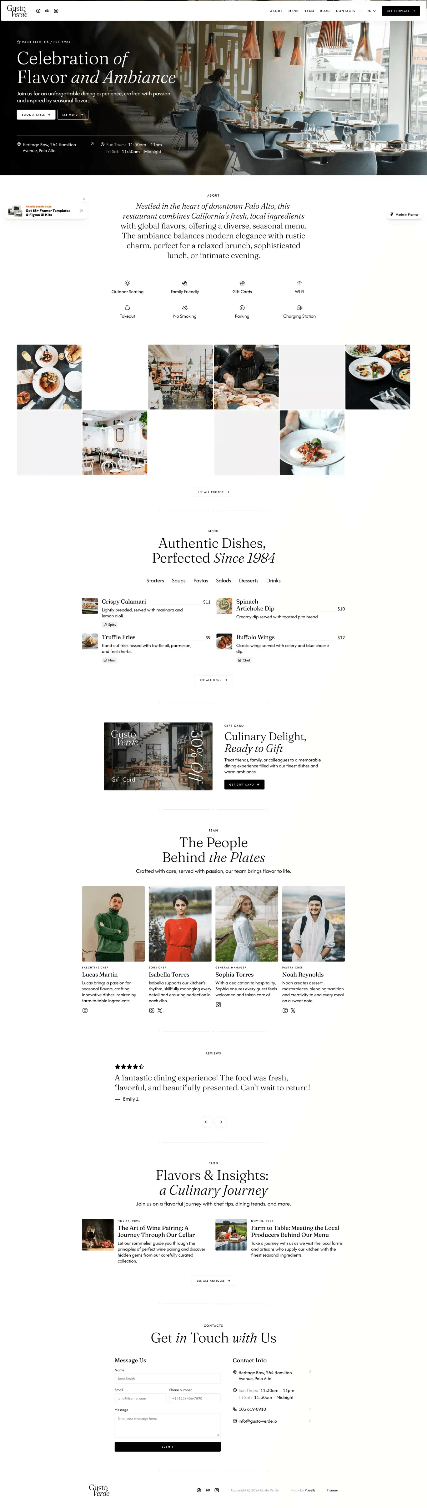 Gusto Verde - Minimalist Framer Template for Restaurants desktop screenshot