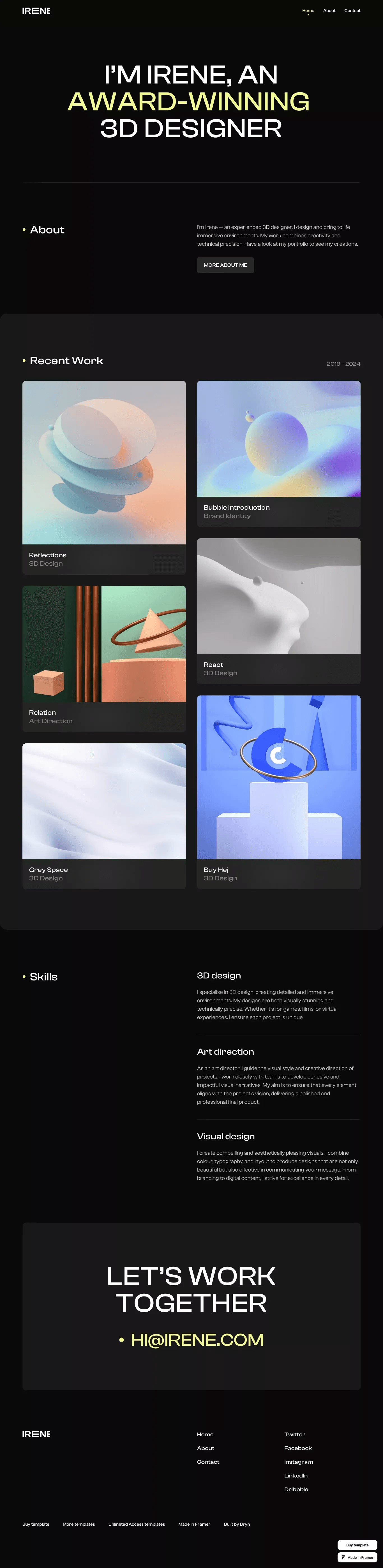Irene - Portfolio Template for Framer desktop screenshot