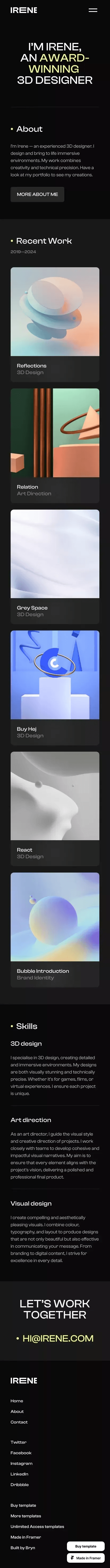 Irene - Portfolio Template for Framer mobile screenshot