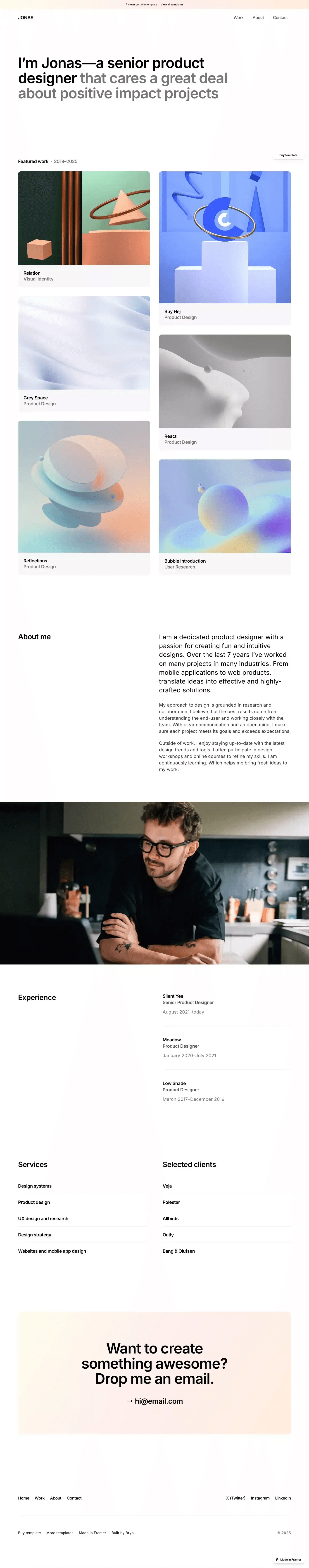 Jonas - Portfolio Template for Framer desktop screenshot