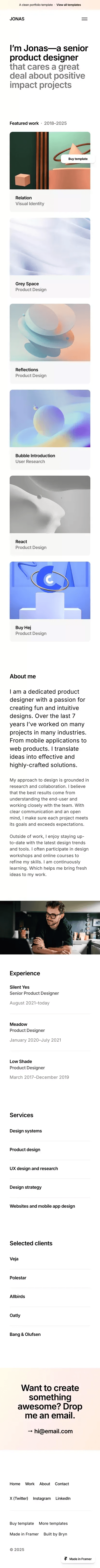Jonas - Portfolio Template for Framer mobile screenshot