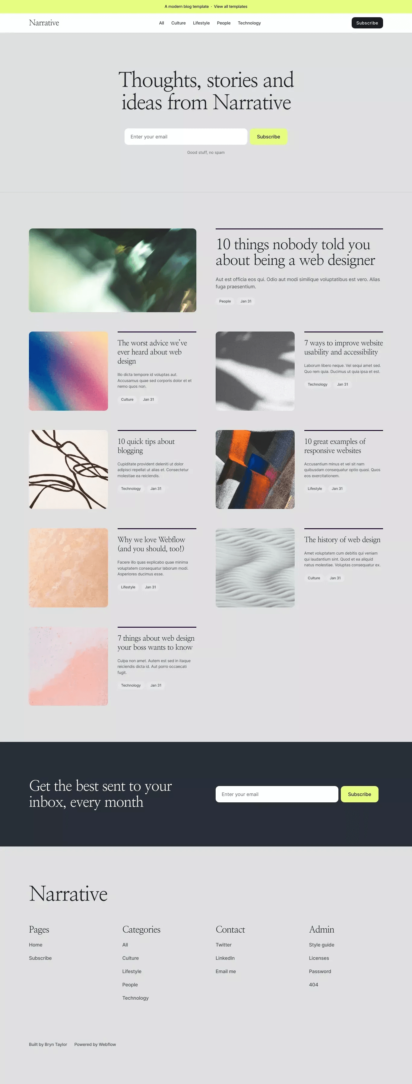 Narrate — Blog, Writing & News Framer Template desktop screenshot