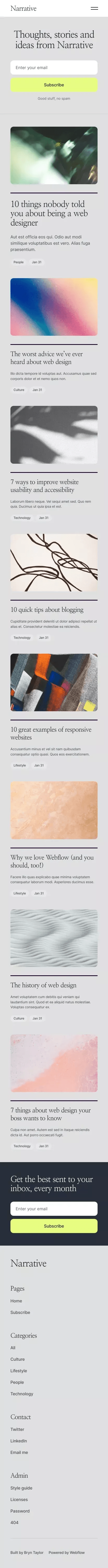 Narrate — Blog, Writing & News Framer Template mobile screenshot