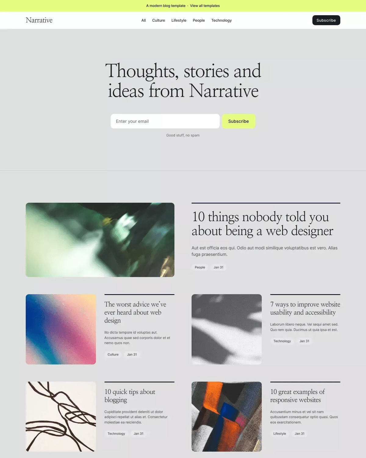 Narrate — Blog, Writing & News Framer Template screenshot