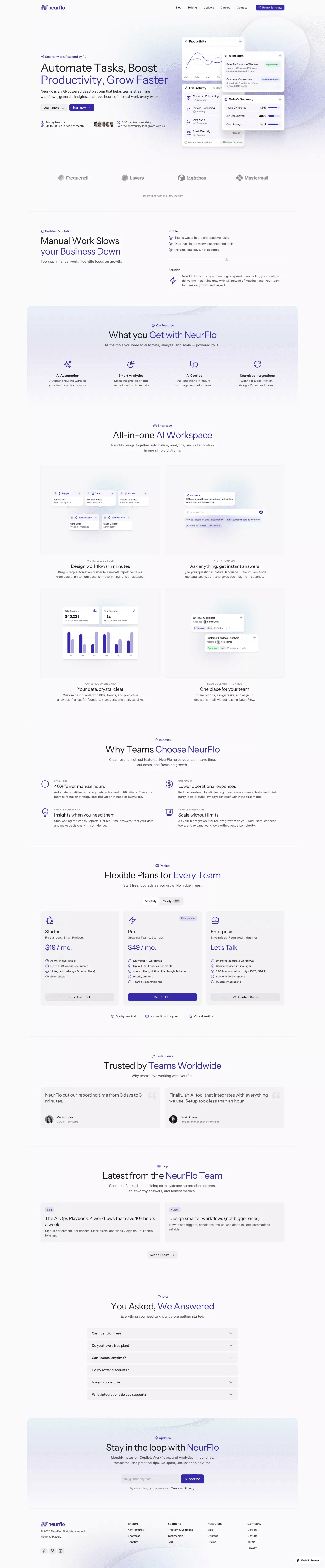 NeurFlo - Free AI Template for Framer desktop screenshot