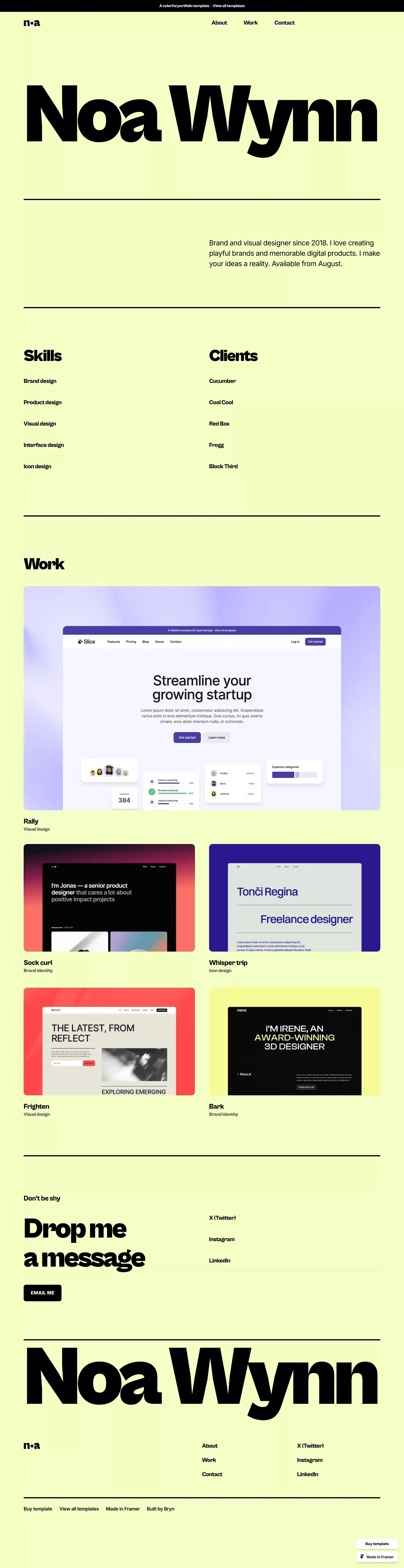 Noa Wynn - Portfolio Template for Framer desktop screenshot