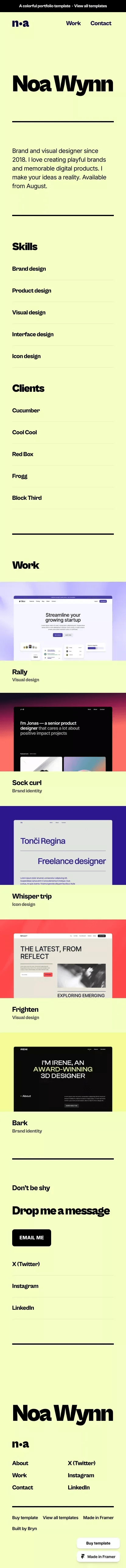 Noa Wynn - Portfolio Template for Framer mobile screenshot