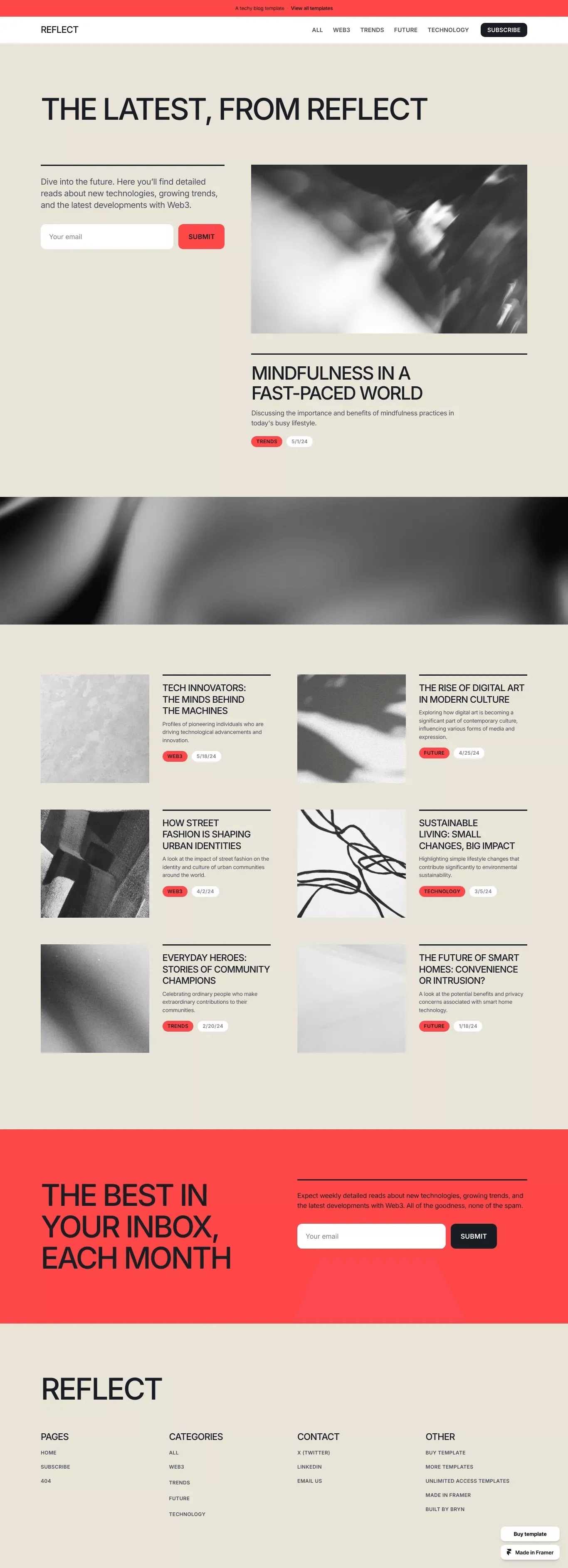 Reflect - Blog Template for Framer desktop screenshot