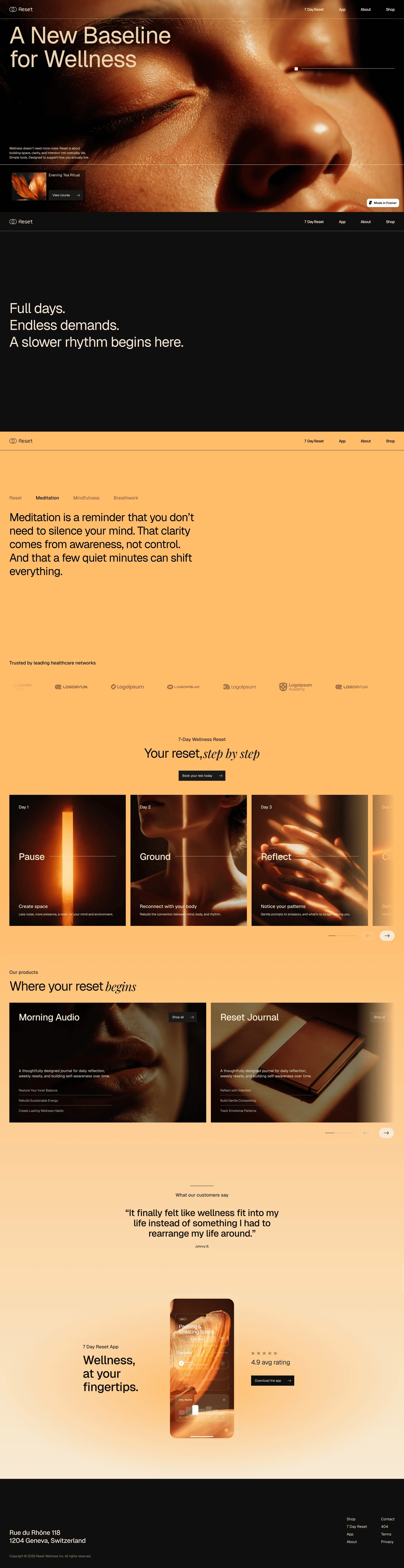 Reset - Framer template | Wellness Studio | Holistic Health & Balance desktop screenshot