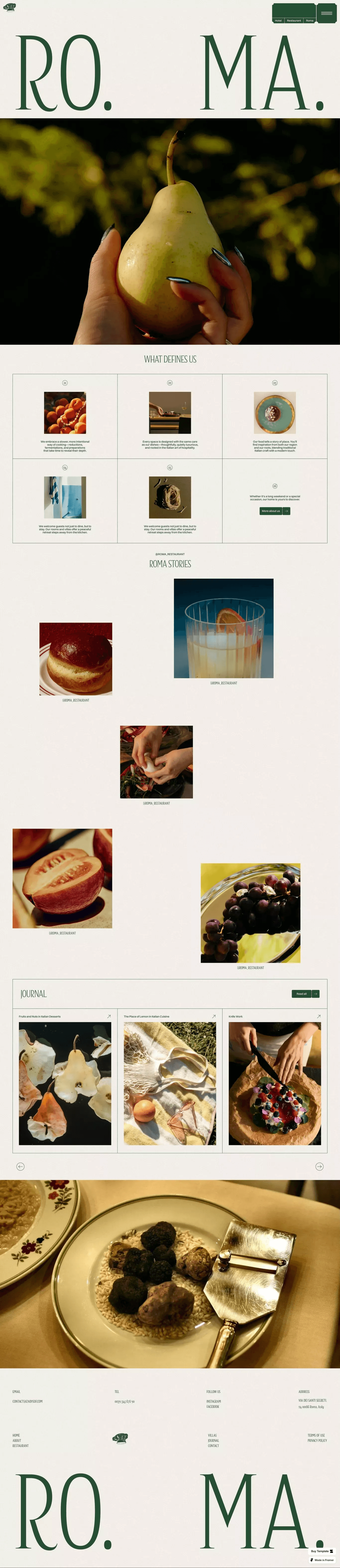 Roma - Hotel & Restaurant Framer Website Template desktop screenshot
