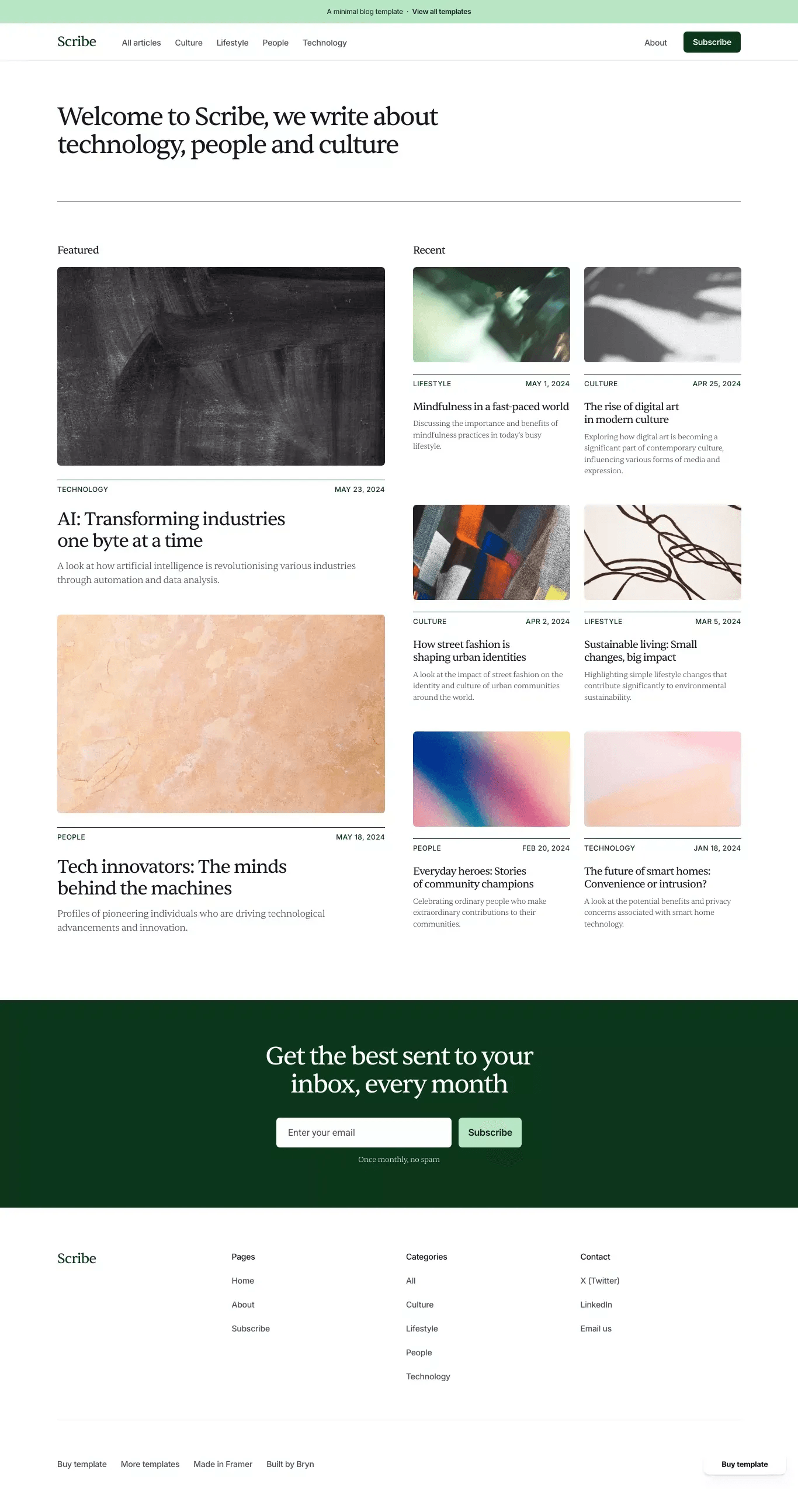 Scribe - Blog Template for Framer desktop screenshot