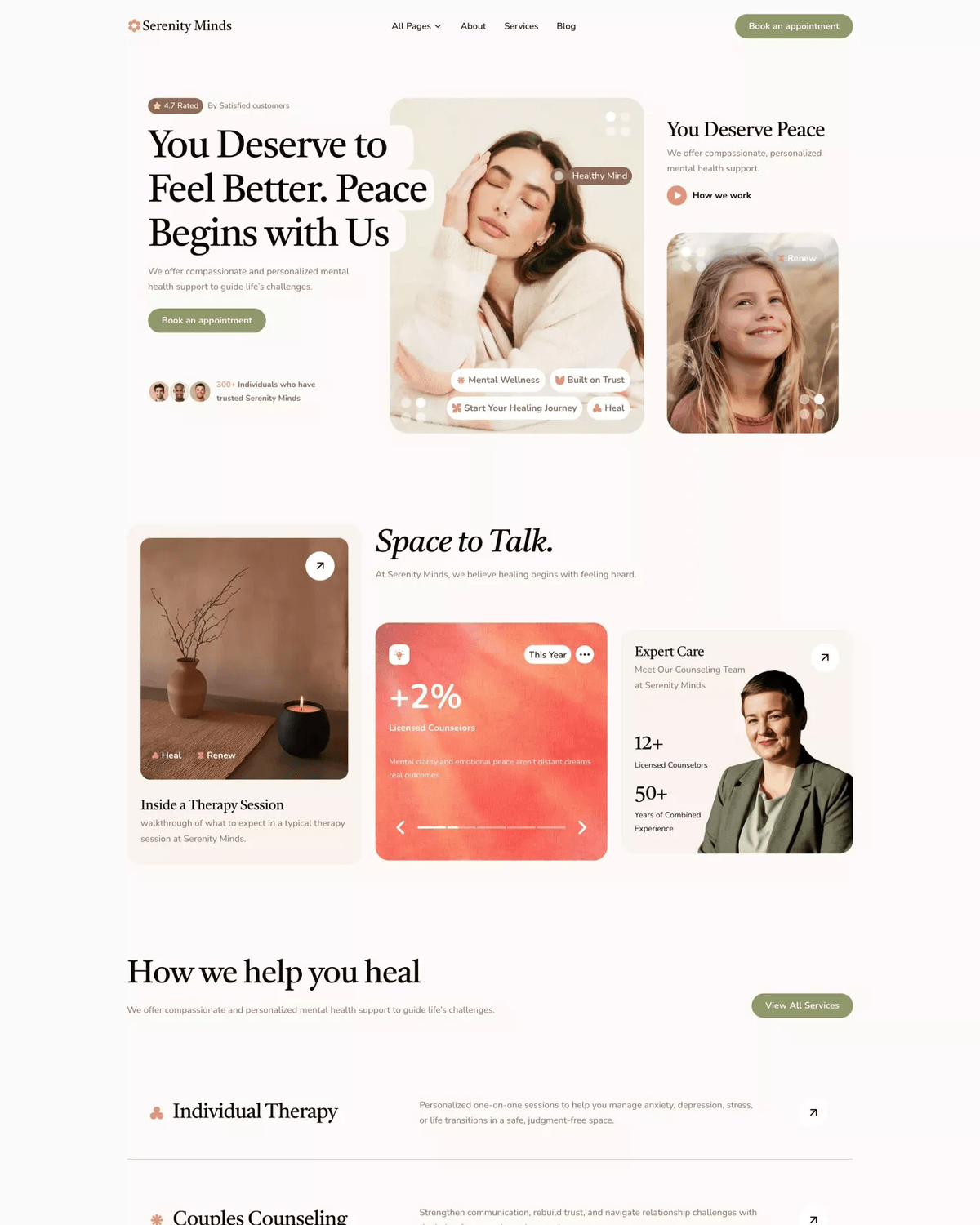 Serenity - Mental Health Counselling Framer Template screenshot