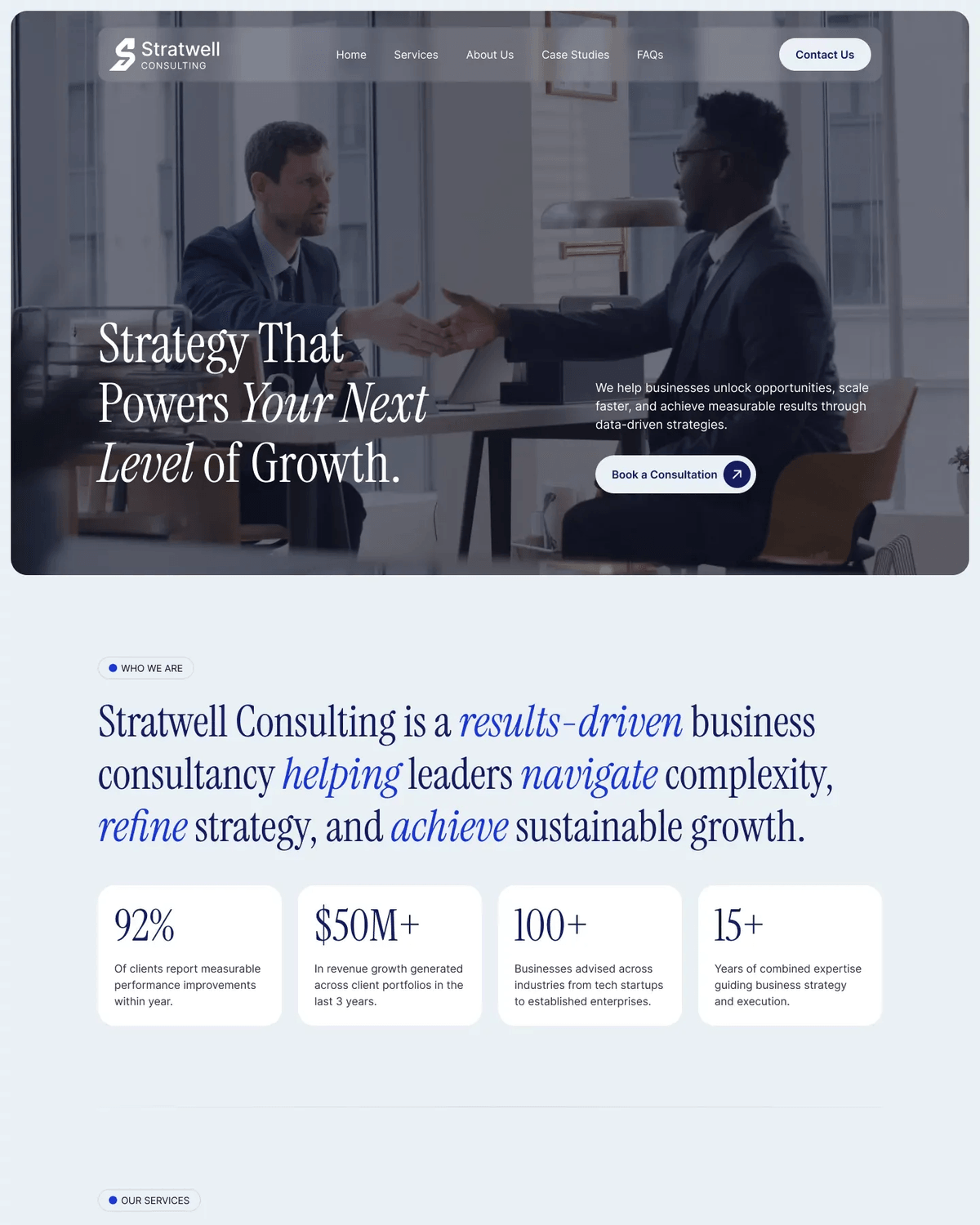 Stratwell - Business Consulting and Strategy Advisory Framer Website Template screenshot