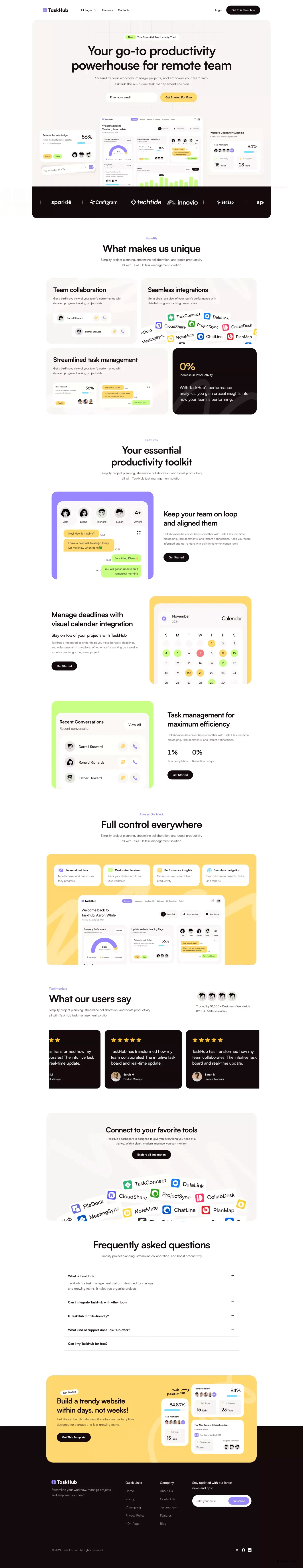 TaskHub - Framer SaaS Template desktop screenshot
