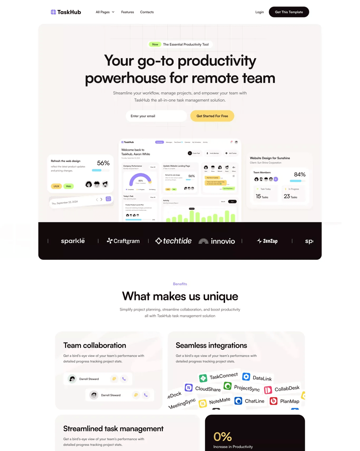 TaskHub - Framer SaaS Template screenshot