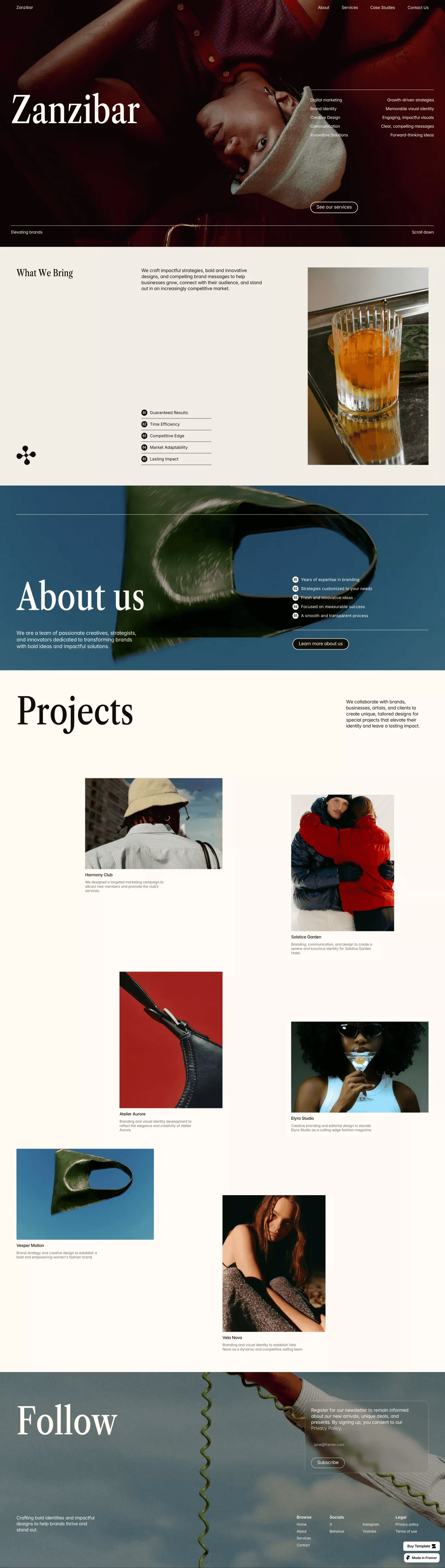Zanzibar - Agancy and Portfolio Premium Framer Template desktop screenshot